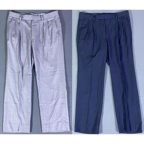 Lot 3 Vintage 80s Pleated Pants Navy Blue Trousers Mens 32x26 talon zipper - Picture 1 of 16